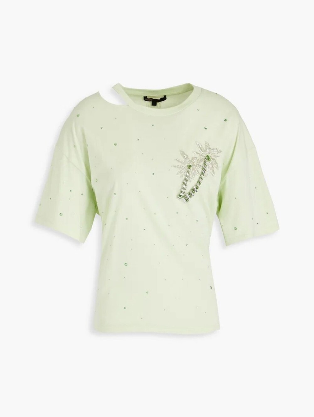 $225 MAJE Cutout Crystal-Embellished Cotton-Jersey T-Shirt Size 2 Medium
